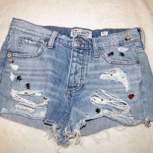 lucky brand embroidered bug denim shorts